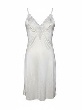 Vintage Lily of France Ivory Satin Lace Slip Dress Size 36 Sheer Nightgown